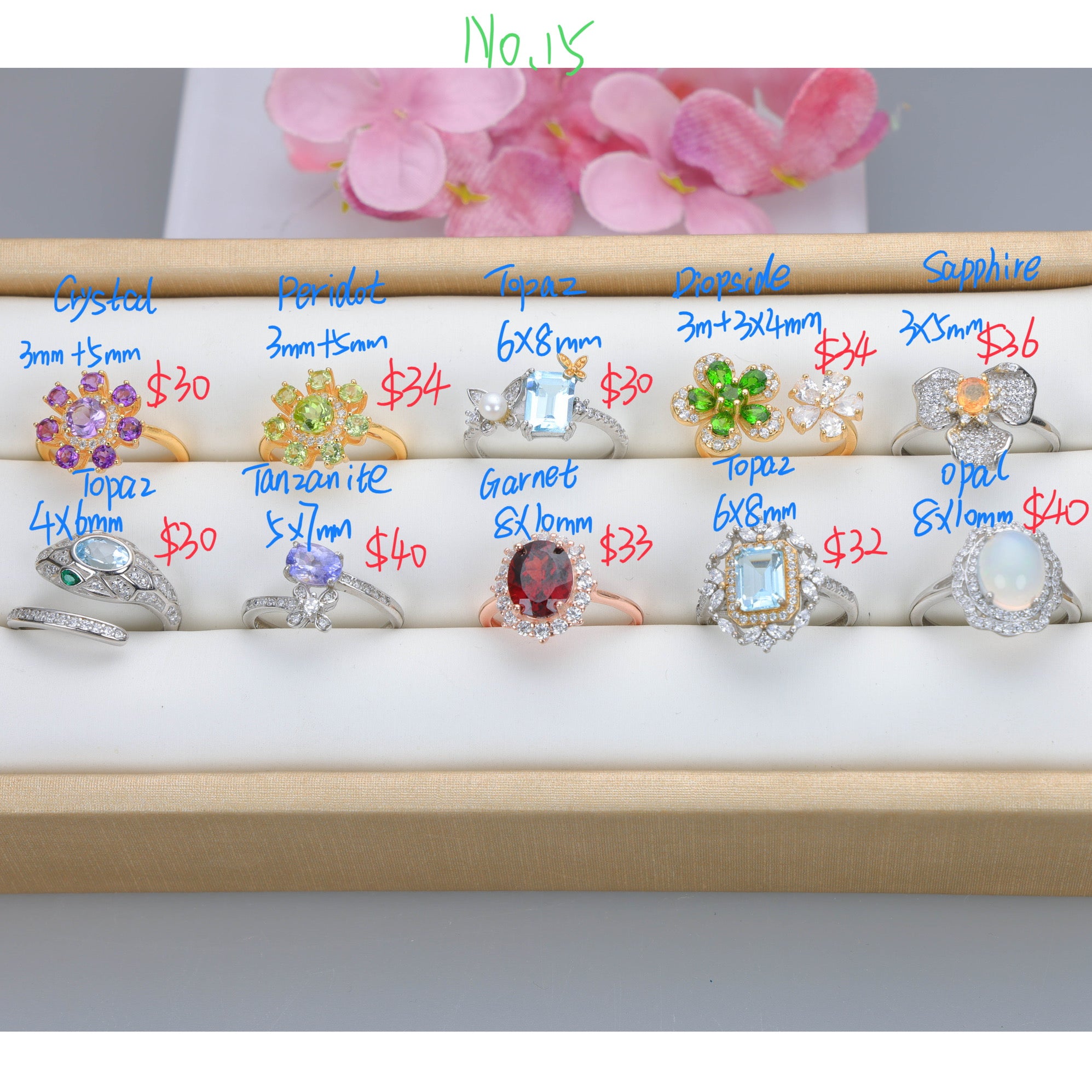 NO.15 [Customer wholesale price] S925 silver made natural gemstone ring,A total of 10 products, enough 10 or more to get 30% off