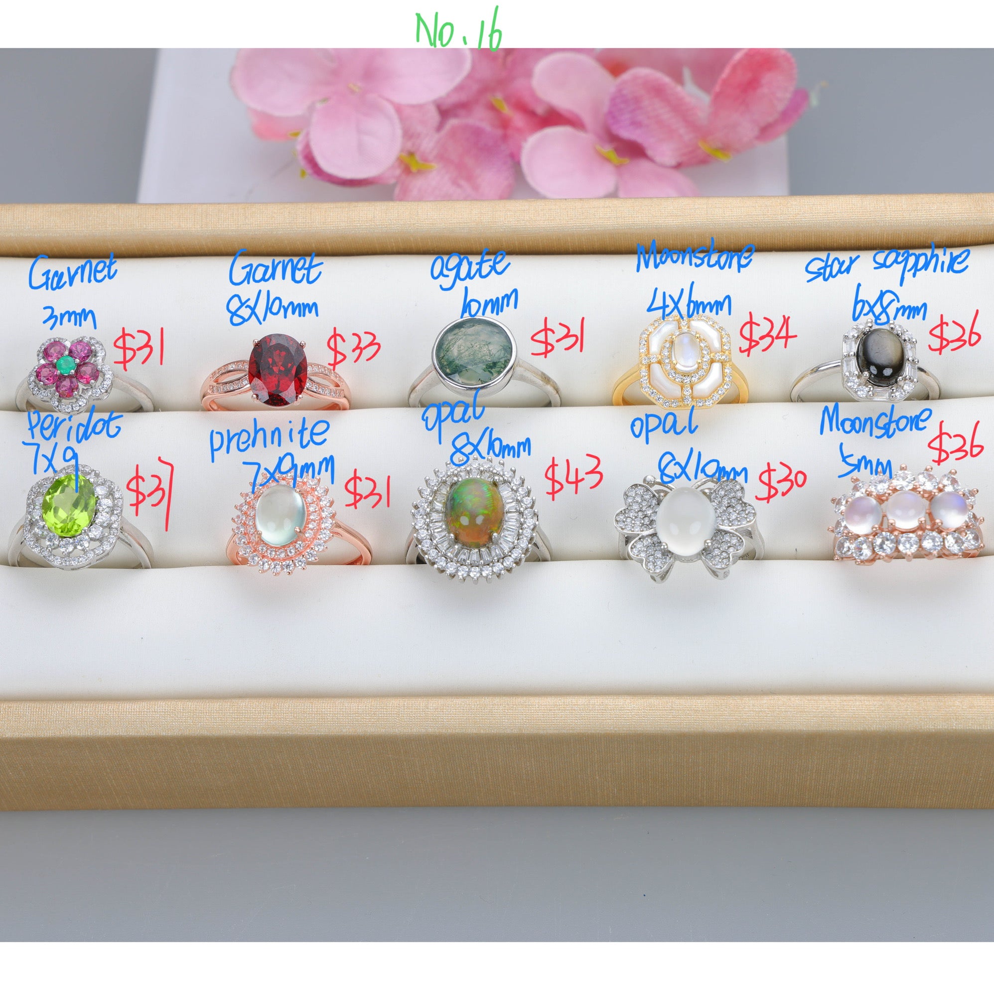 NO.16 [Customer wholesale price] S925 silver made natural gemstone ring,A total of 10 products, enough 10 or more to get 30% off