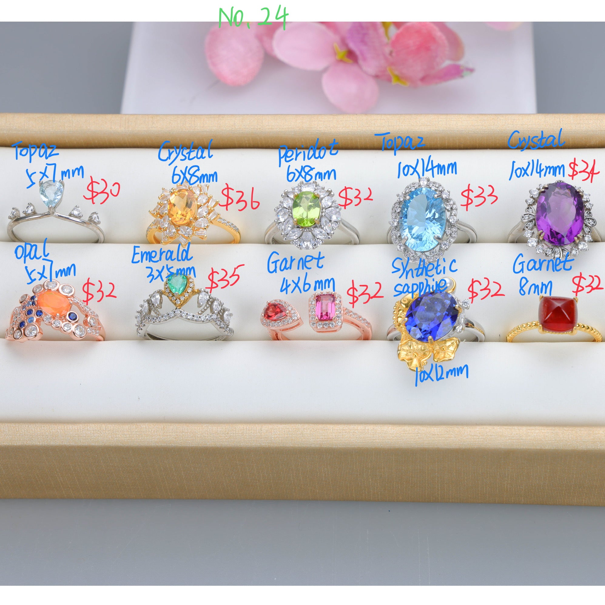 NO.24 [Customer wholesale price] S925 silver made natural gemstone ring,A total of 10 products, enough 10 or more to get 30% off