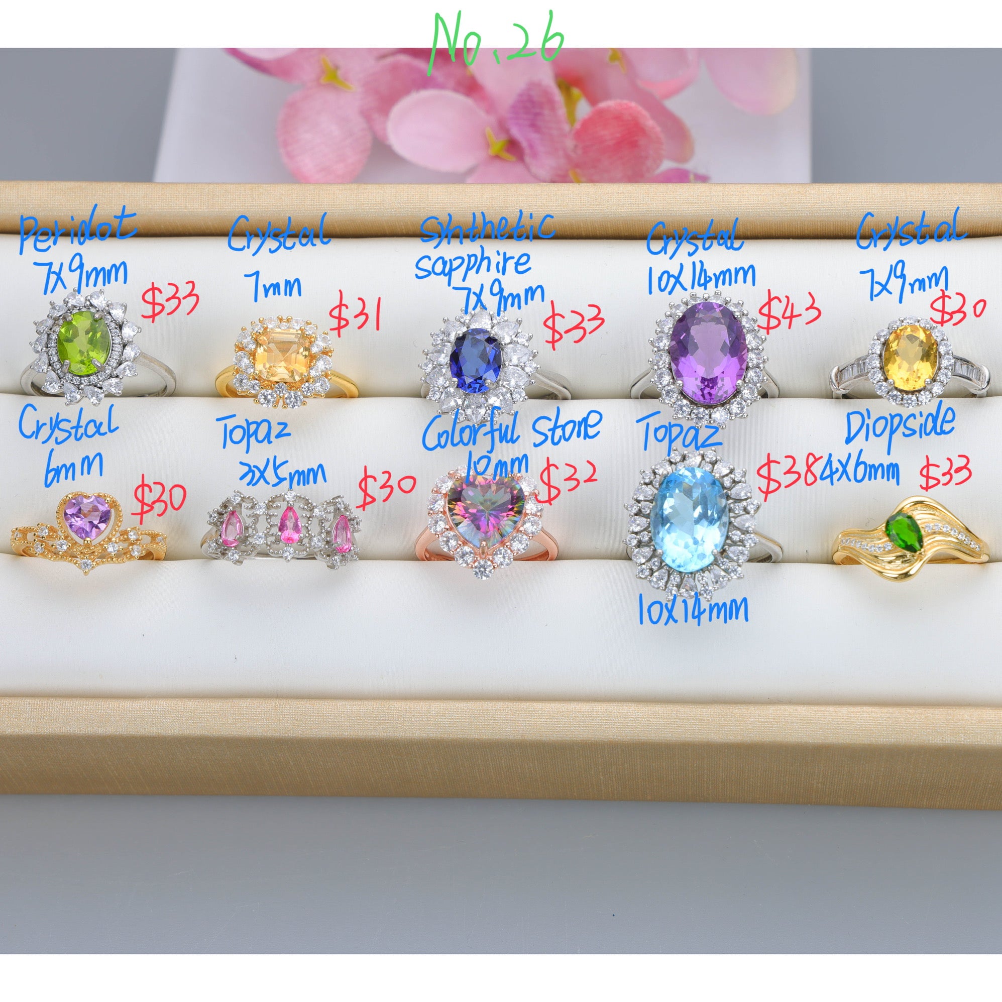 NO.26 [Customer wholesale price] S925 silver made natural gemstone ring,A total of 10 products, enough 10 or more to get 30% off