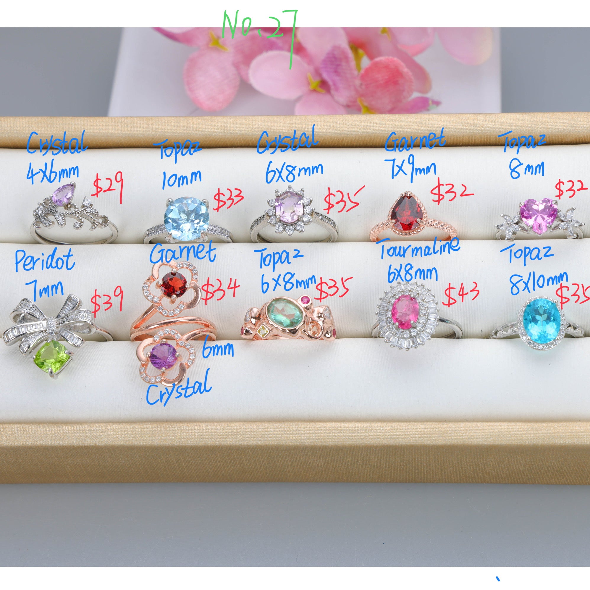 NO.27 [Customer wholesale price] S925 silver made natural gemstone ring,A total of 10 products, enough 10 or more to get 30% off