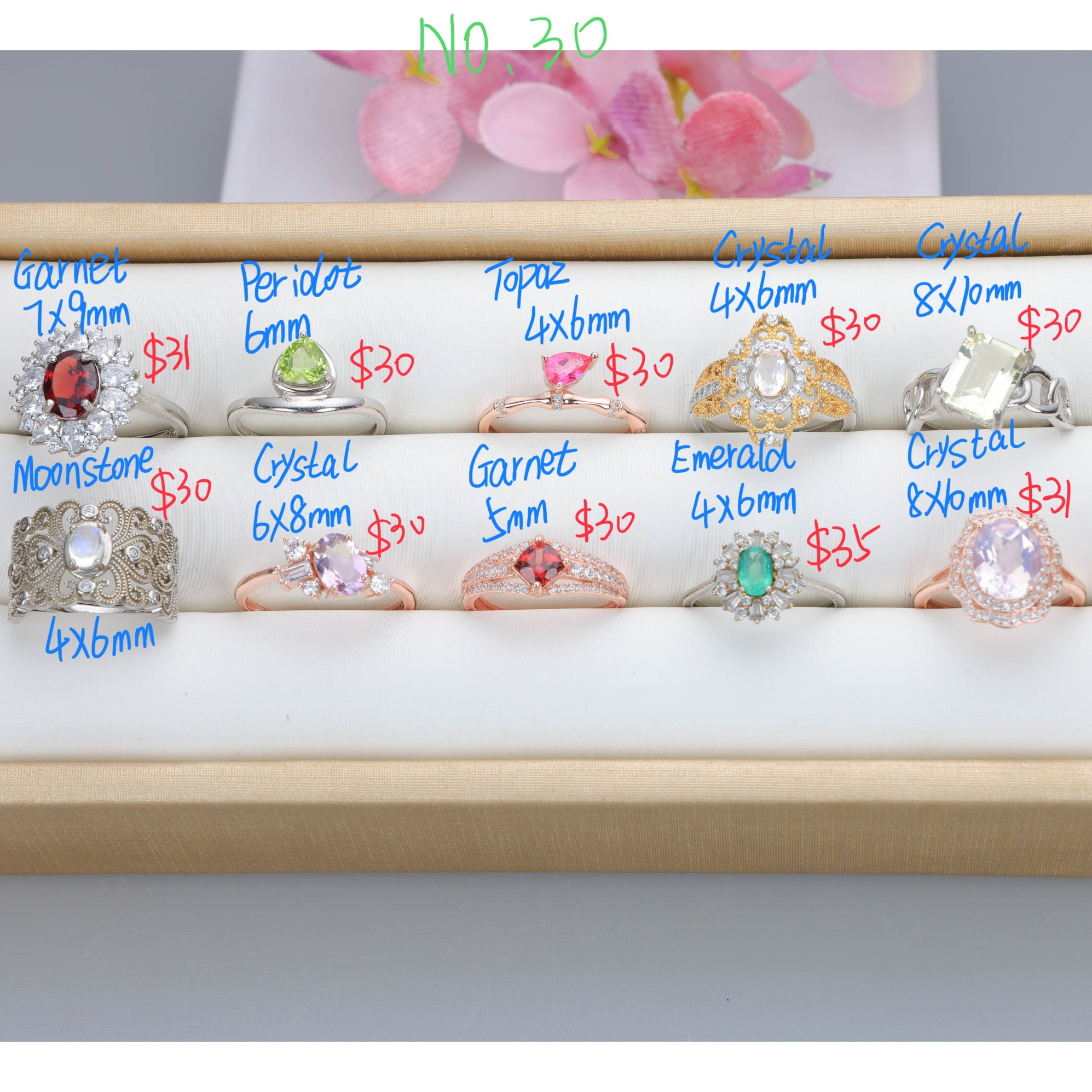 NO.30 [Customer wholesale price] S925 silver made natural gemstone ring,A total of 10 products, enough 10 or more to get 30% off