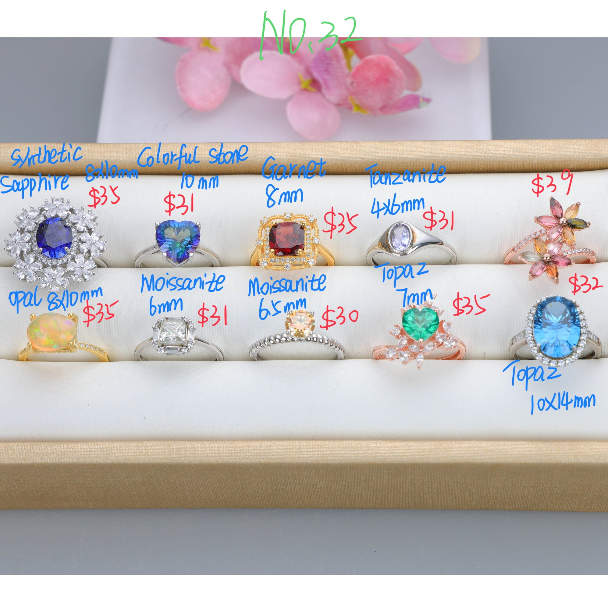 NO.32 [Customer wholesale price] S925 silver made natural gemstone ring,A total of 10 products, enough 10 or more to get 30% off