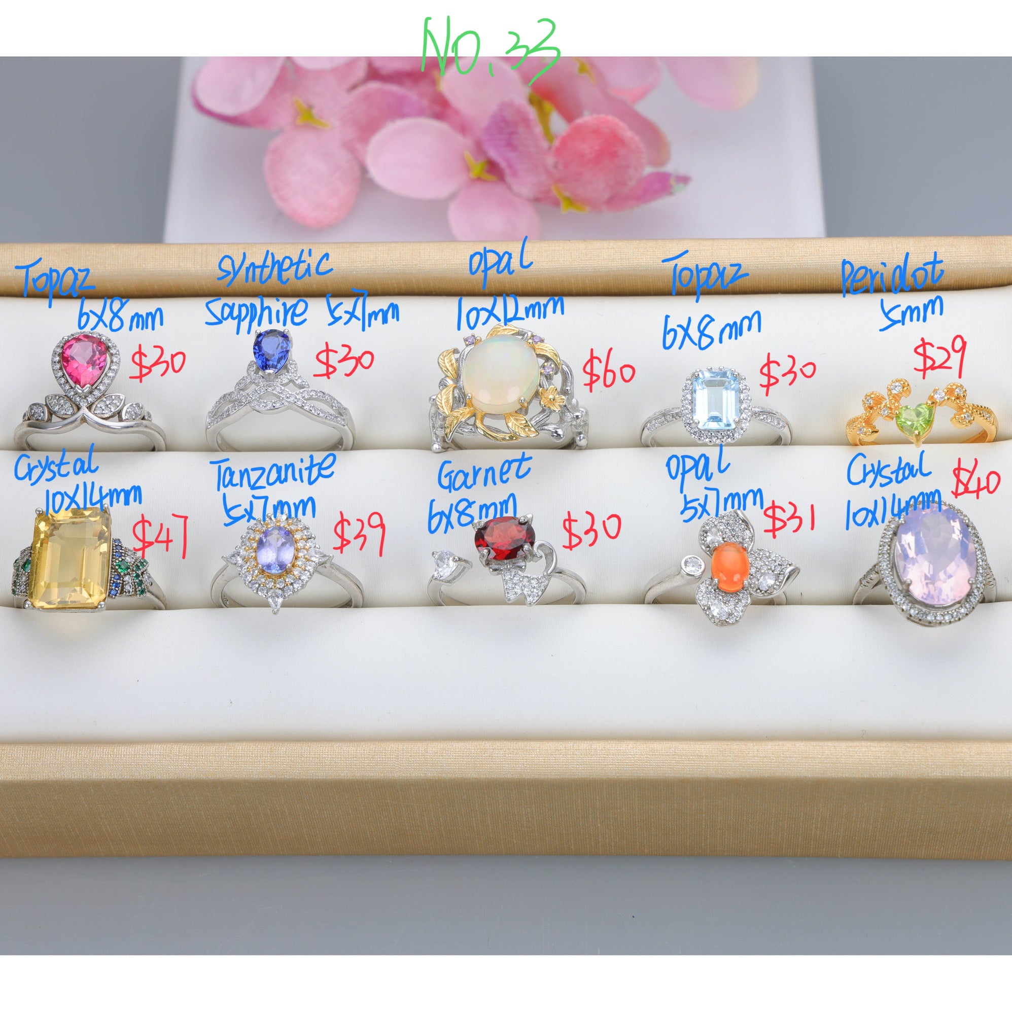 NO.33 [Customer wholesale price] S925 silver made natural gemstone ring,A total of 10 products, enough 10 or more to get 30% off