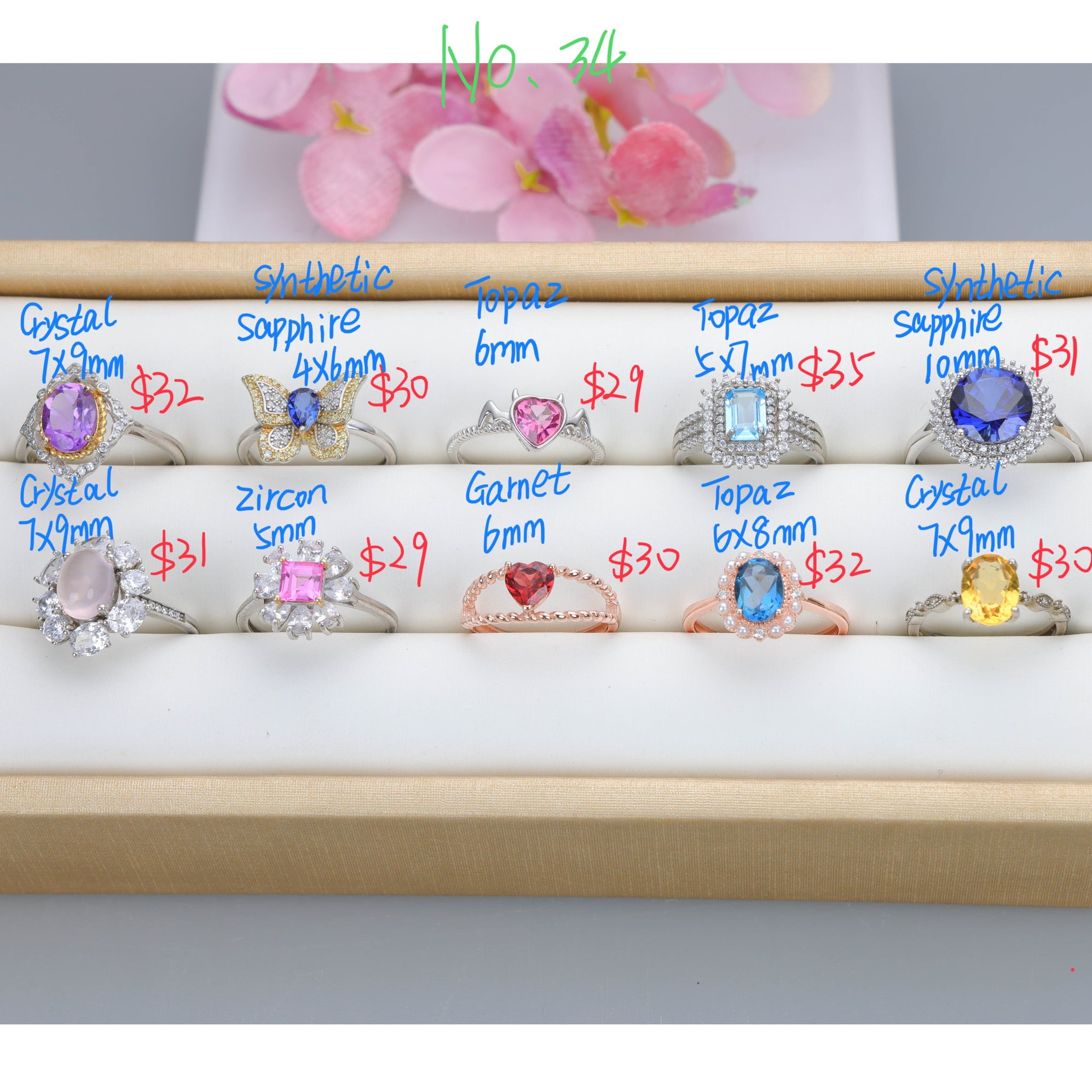 NO.34 [Customer wholesale price] S925 silver made natural gemstone ring,A total of 10 products, enough 10 or more to get 30% off