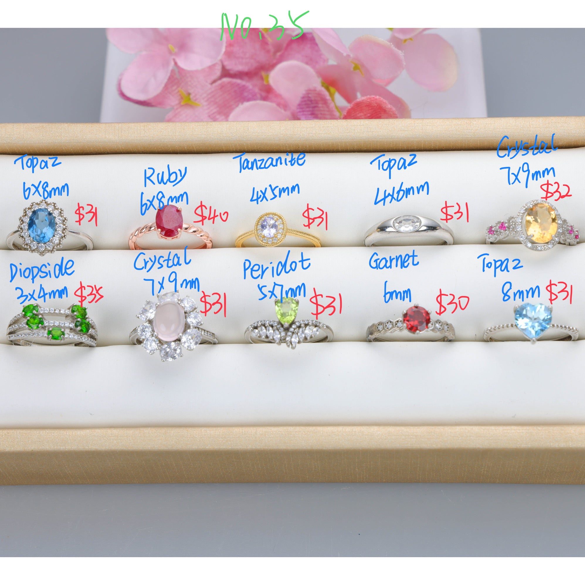 NO.35 [Customer wholesale price] S925 silver made natural gemstone ring,A total of 10 products, enough 10 or more to get 30% off