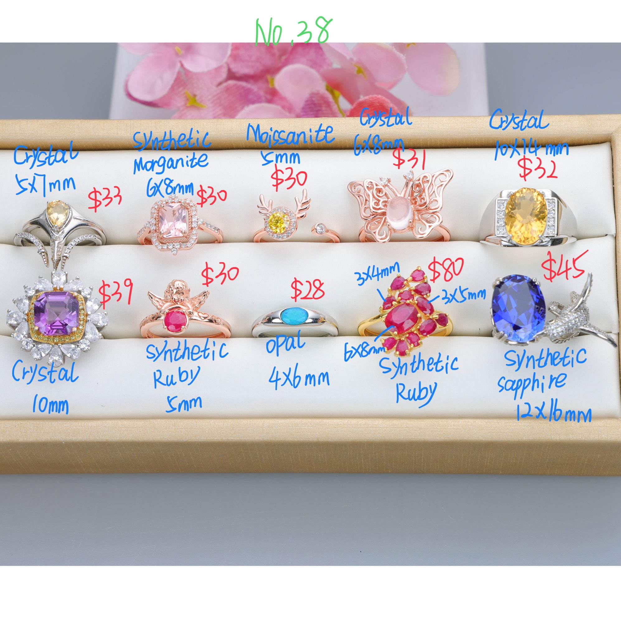 NO.38 [Customer wholesale price] S925 silver made natural gemstone ring,A total of 10 products, enough 10 or more to get 30% off