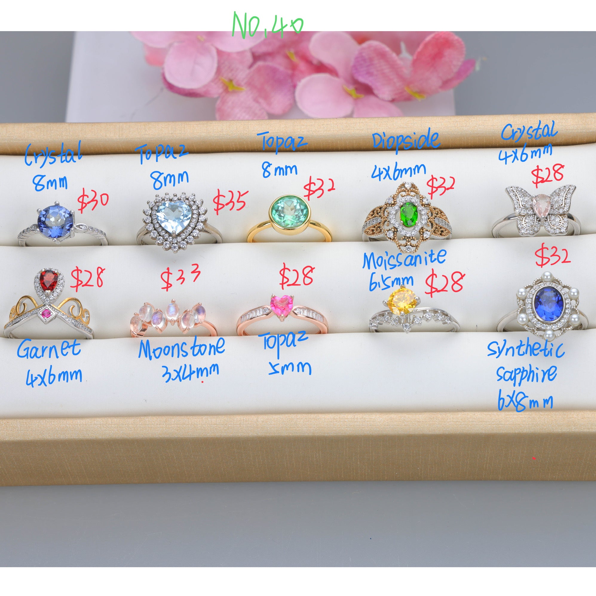 NO.40 [Customer wholesale price] S925 silver made natural gemstone ring,A total of 10 products, enough 10 or more to get 30% off