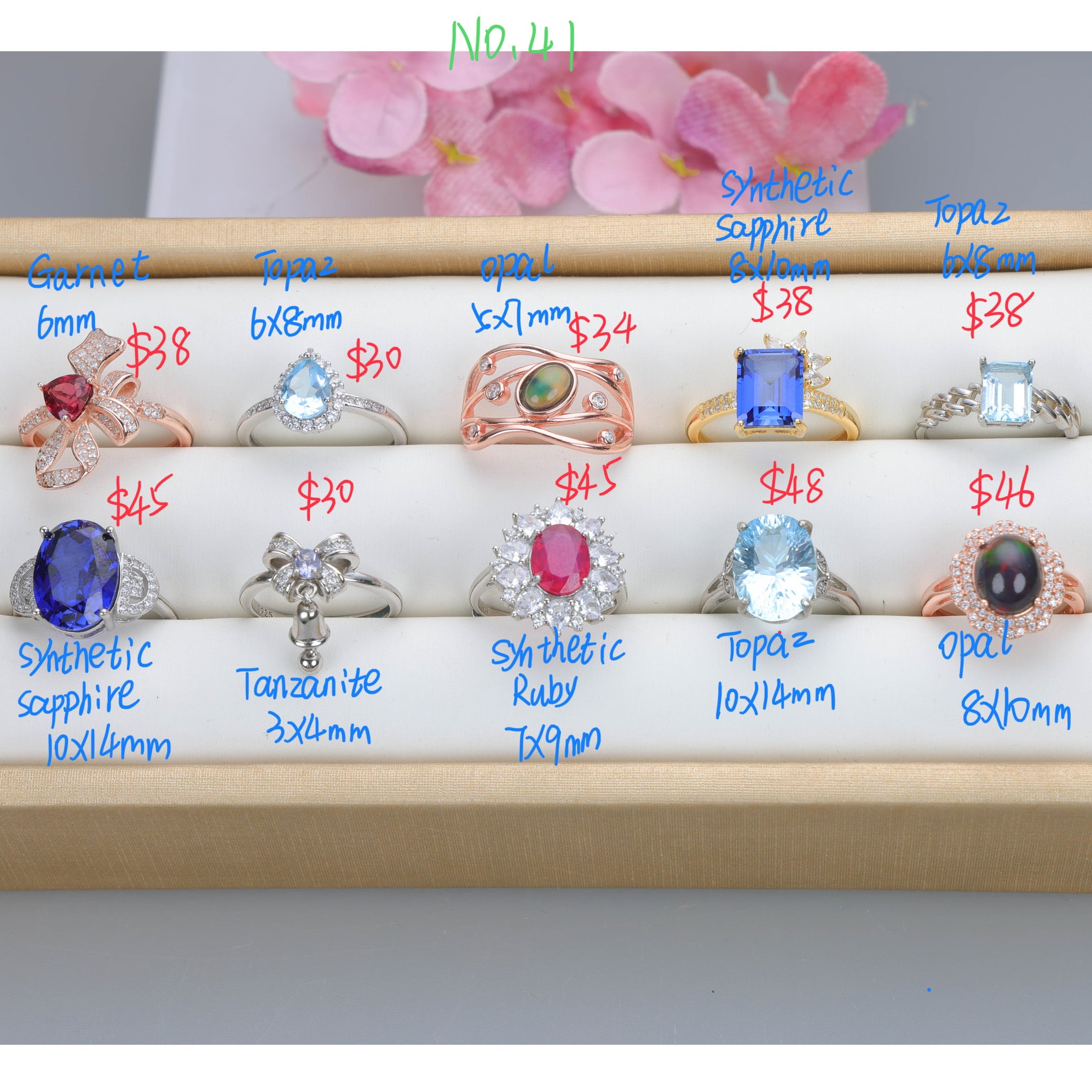 NO.41 [Customer wholesale price] S925 silver made natural gemstone ring,A total of 10 products, enough 10 or more to get 30% off