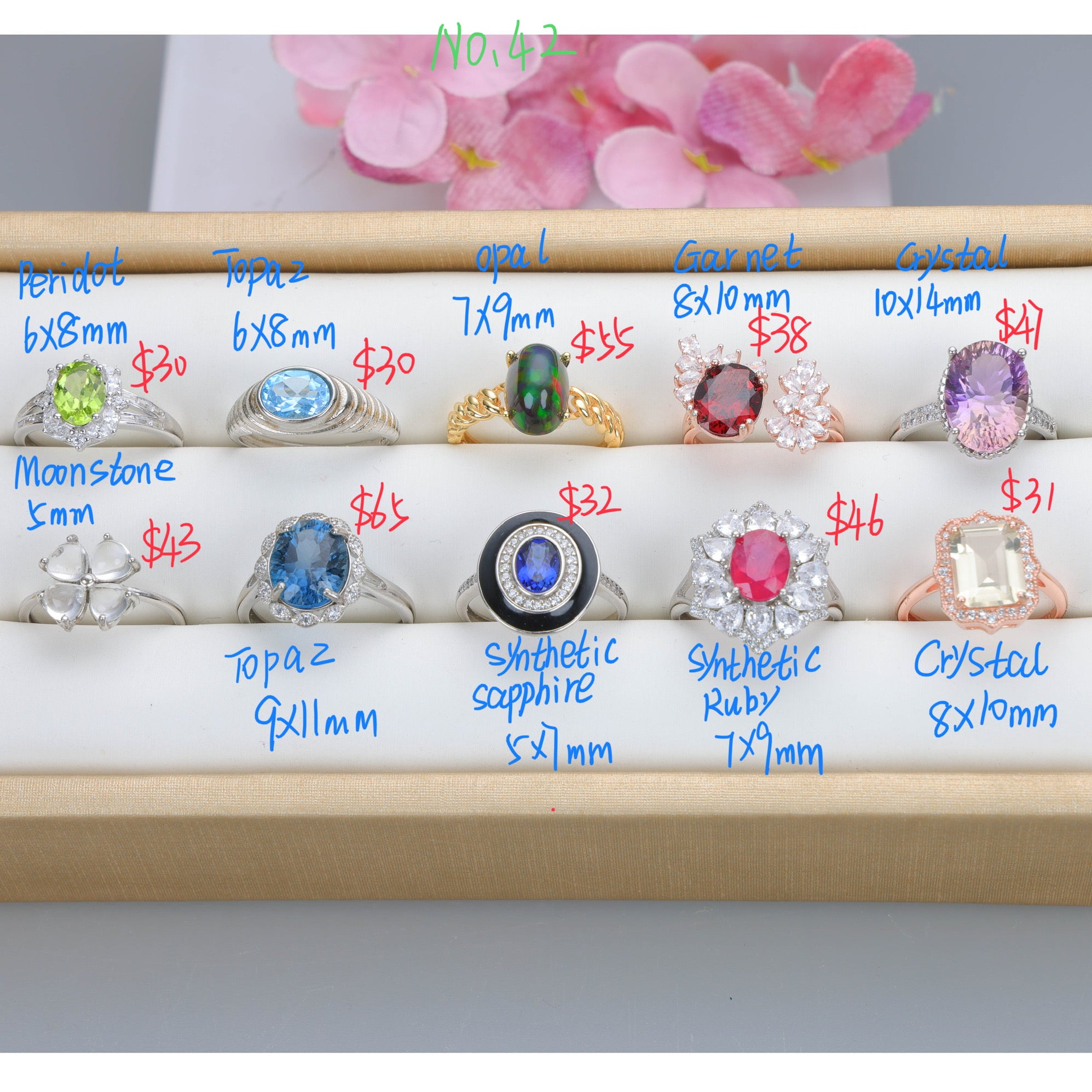 NO.42 [Customer wholesale price] S925 silver made natural gemstone ring,A total of 10 products, enough 10 or more to get 30% off