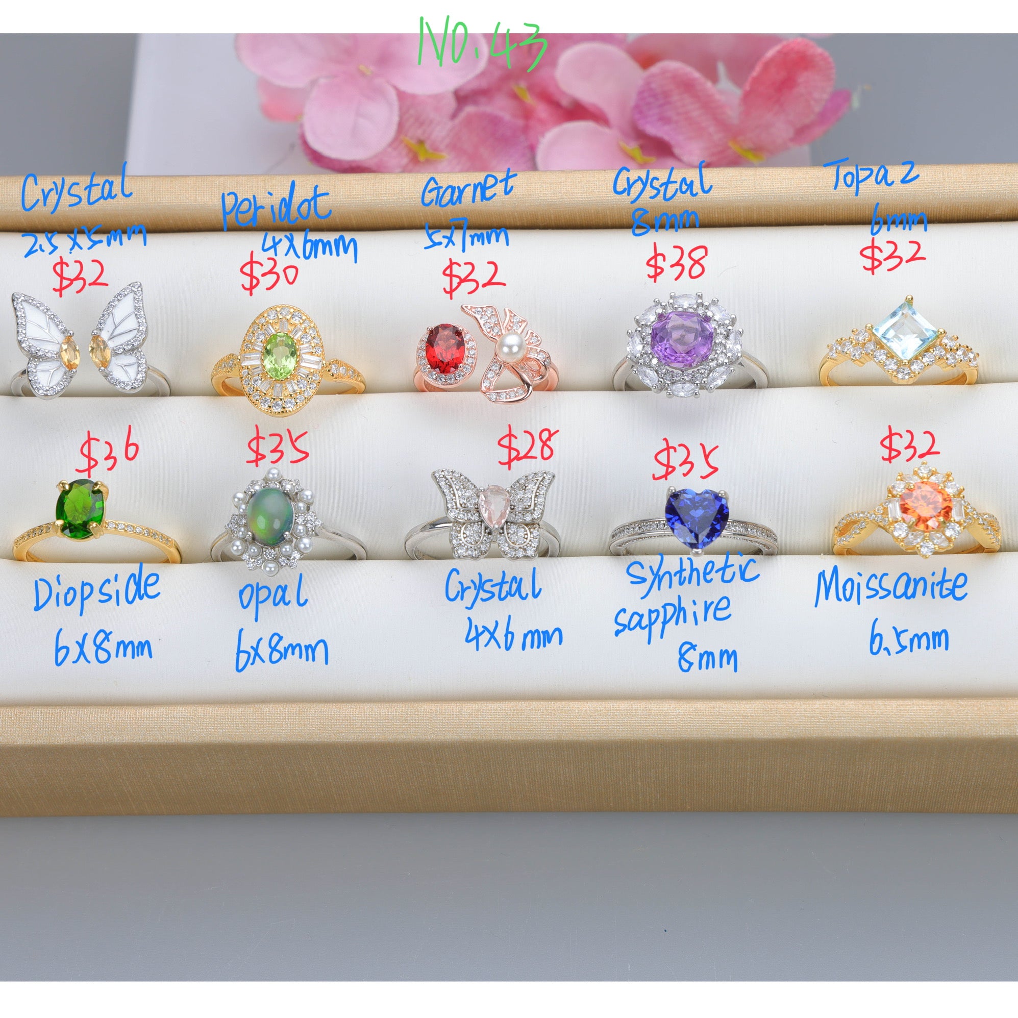 NO.43 [Customer wholesale price] S925 silver made natural gemstone ring,A total of 10 products, enough 10 or more to get 30% off