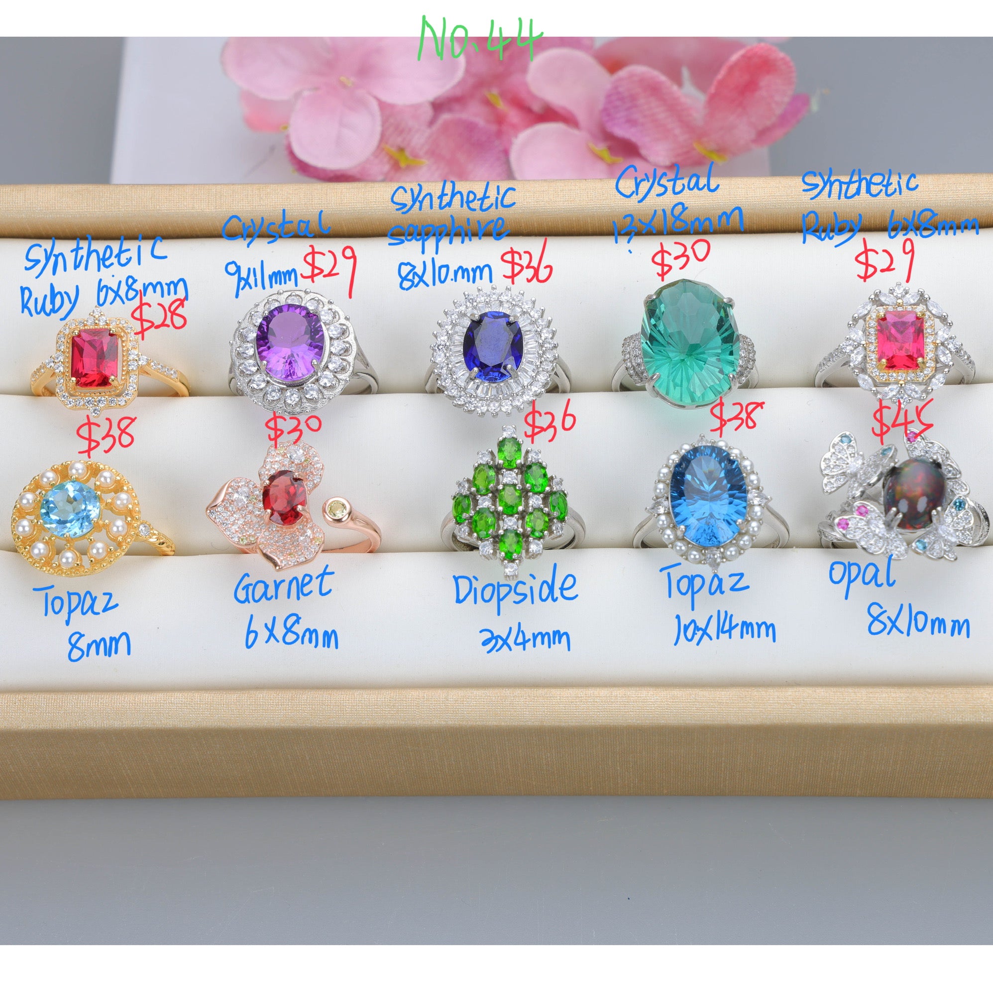 NO.44 [Customer wholesale price] S925 silver made natural gemstone ring,A total of 10 products, enough 10 or more to get 30% off