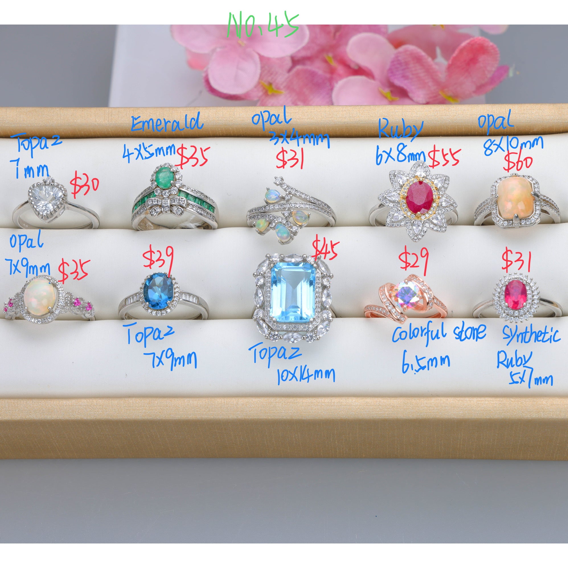 NO.45 [Customer wholesale price] S925 silver made natural gemstone ring,A total of 10 products, enough 10 or more to get 30% off