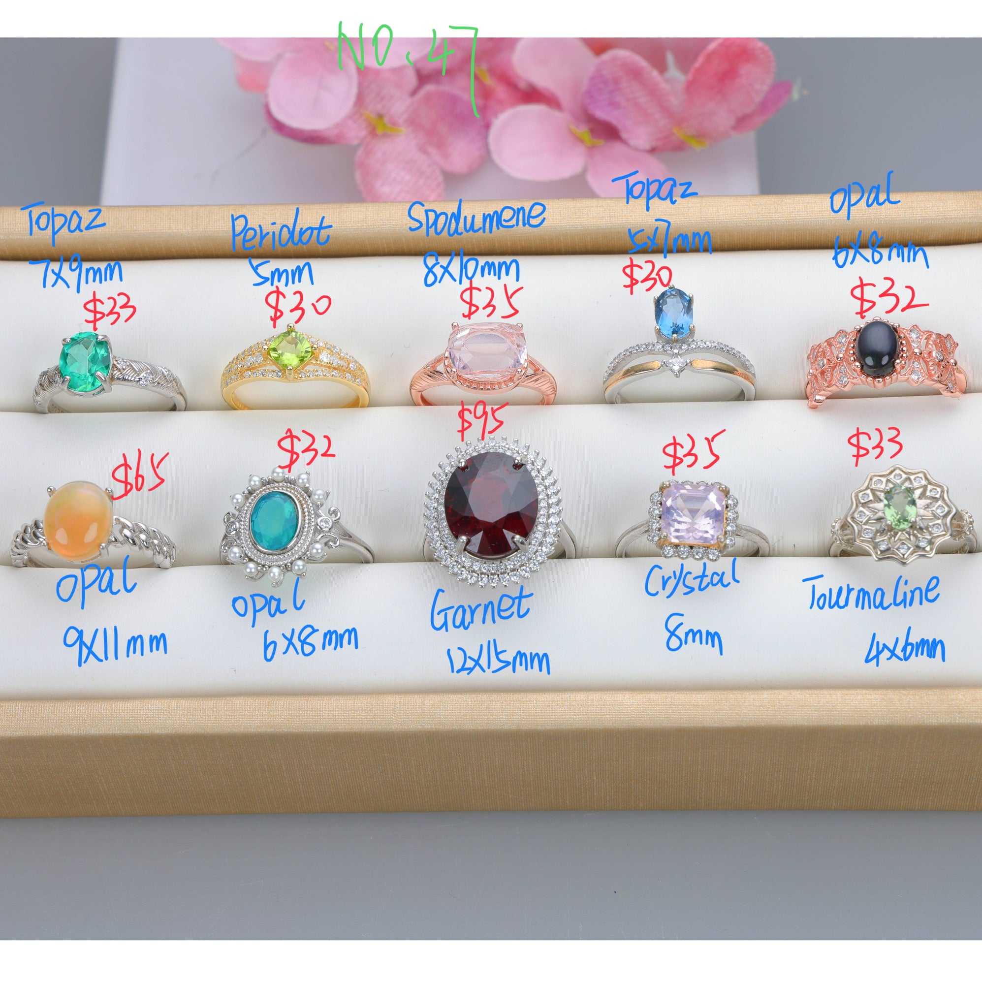 NO.47 [Customer wholesale price] S925 silver made natural gemstone ring,A total of 10 products, enough 10 or more to get 30% off