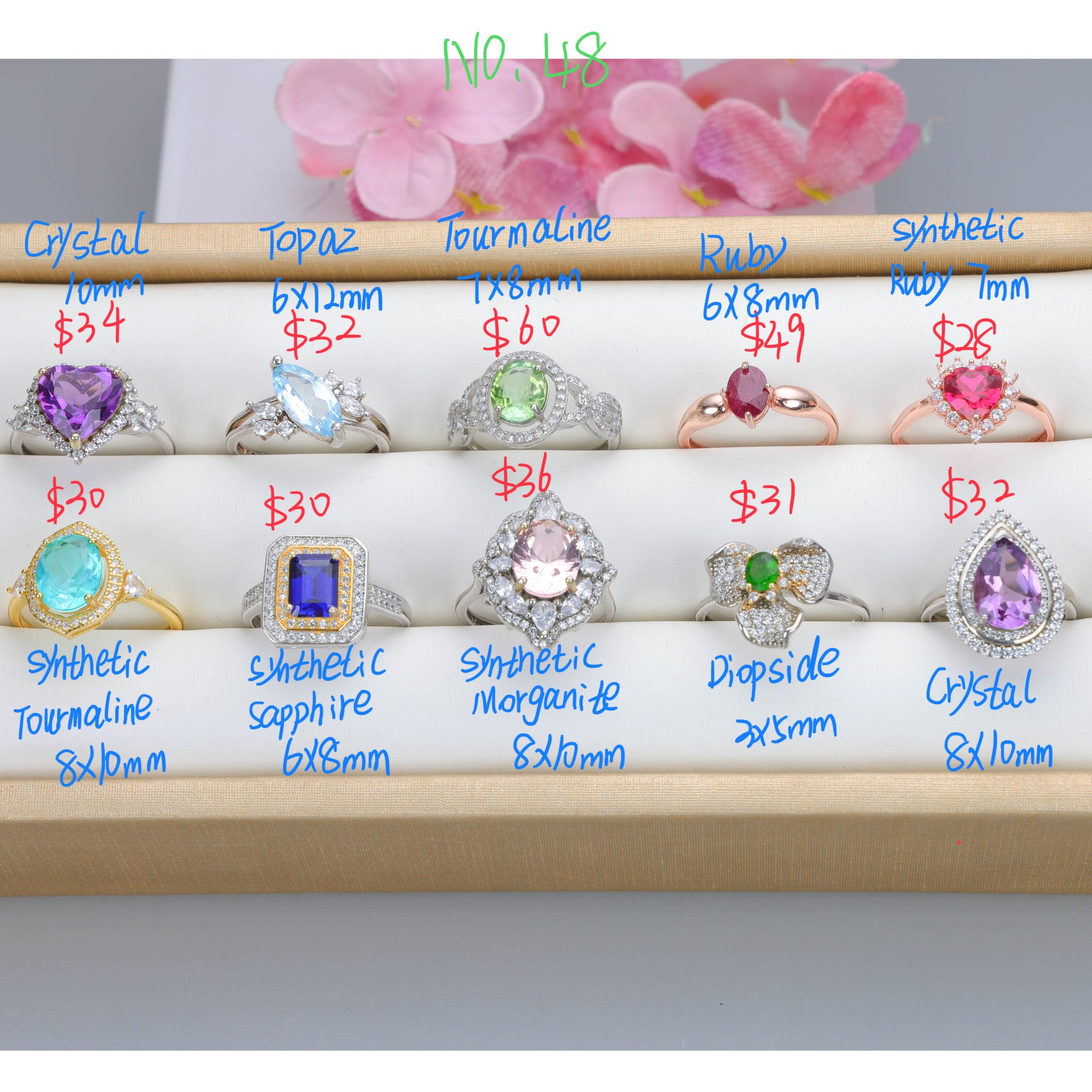 NO.48 [Customer wholesale price] S925 silver made natural gemstone ring,A total of 10 products, enough 10 or more to get 30% off