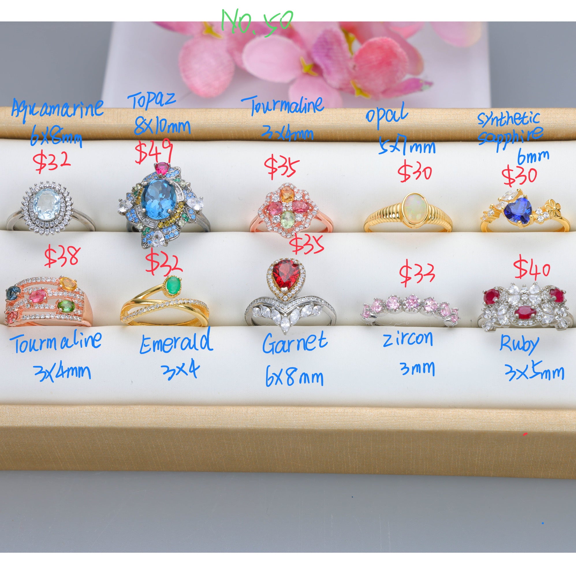 NO.50 [Customer wholesale price] S925 silver made natural gemstone ring,A total of 10 products, enough 10 or more to get 30% off