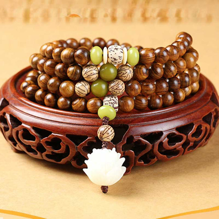 Pandaliya Tibetan Rosewood Lotus Mala Protection Calm Necklace Bracelet