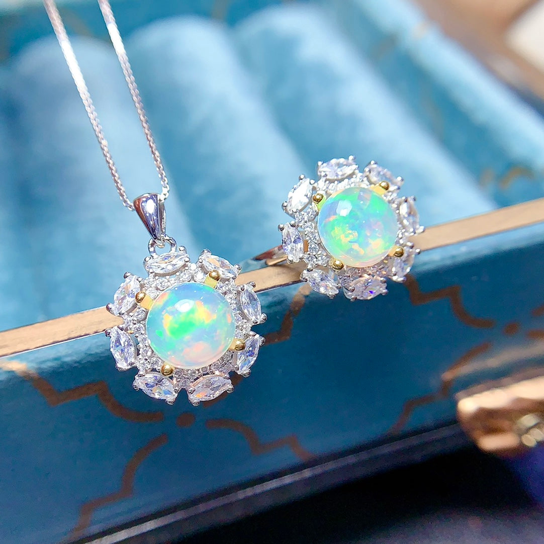 Natural opal jewelry set with beautiful fire—a classic style you'll love.