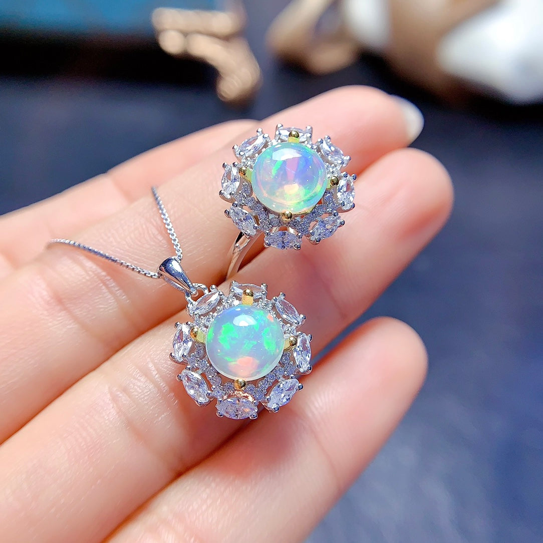 Natural opal jewelry set with beautiful fire—a classic style you'll love.