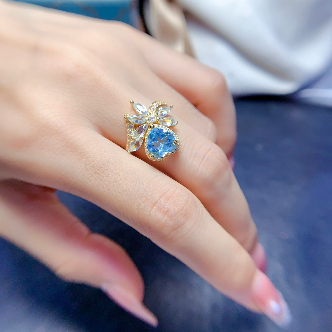 A ring made of natural gemstones with a heart-shaped cut and unique design. Is it the style you like?