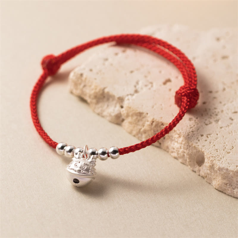 pandaliya Year of the Dragon 925 Sterling Silver Handmade Dragon Carved Success Braided Red Bracelet