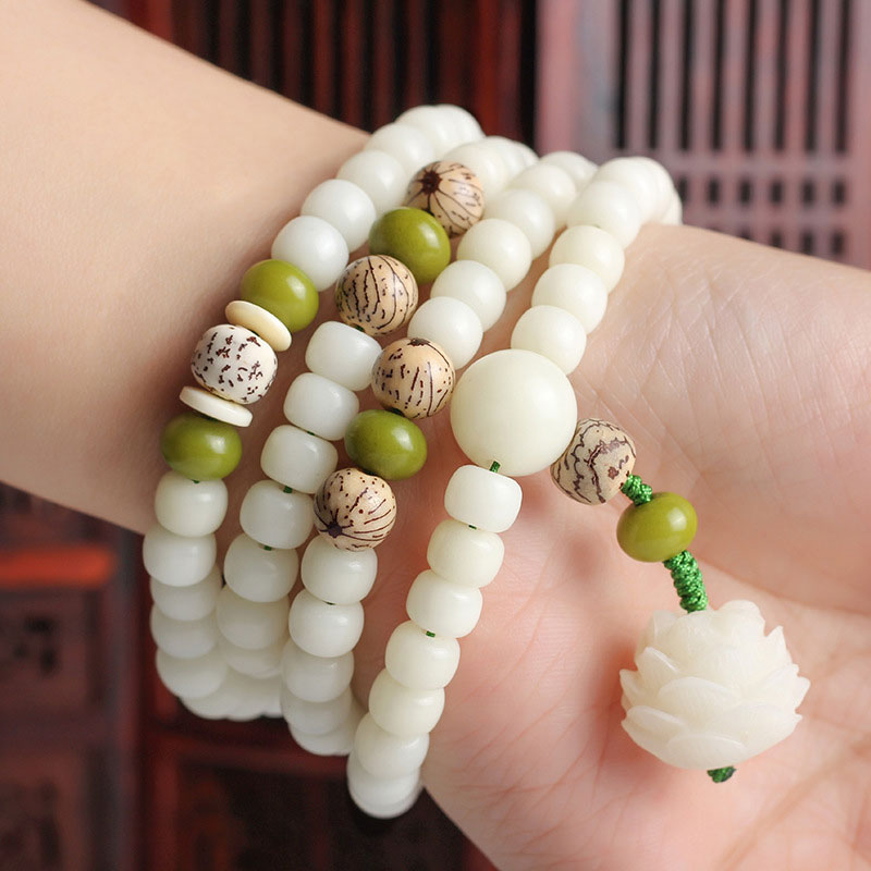 pandaliya White Jade Bodhi Lotus Mala Harmony Necklace Bracelet