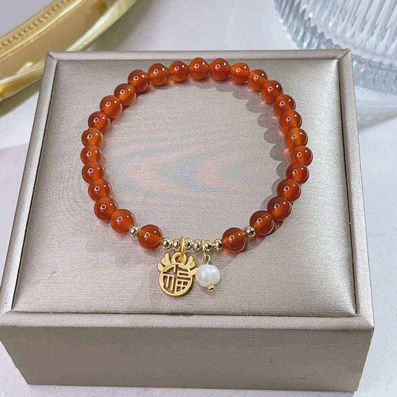 pandaliya Year of the Dragon Red Agate Jade Peace Buckle Fu Character Success Bracelet