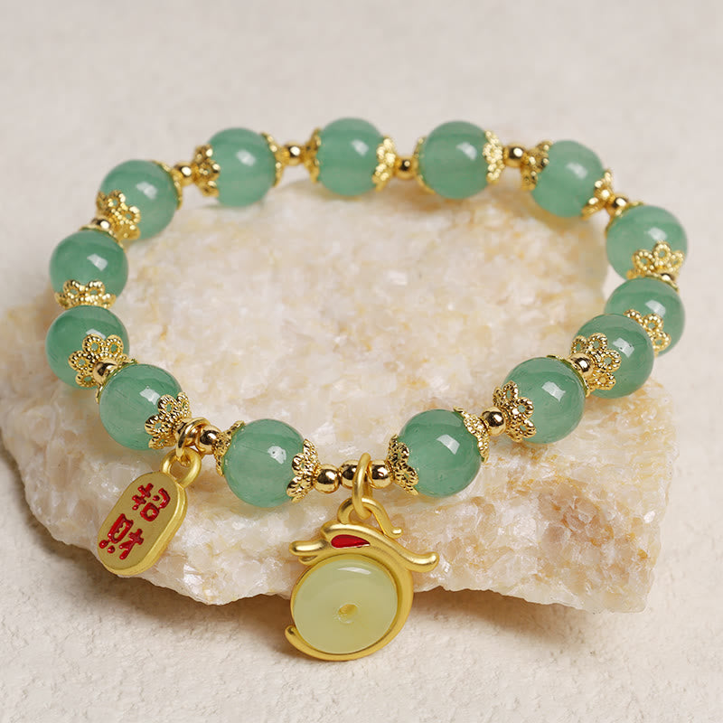 pandaliya Year of the Dragon Red Agate Green Aventurine Peace Buckle Fu Character Lucky Fortune Bracelet