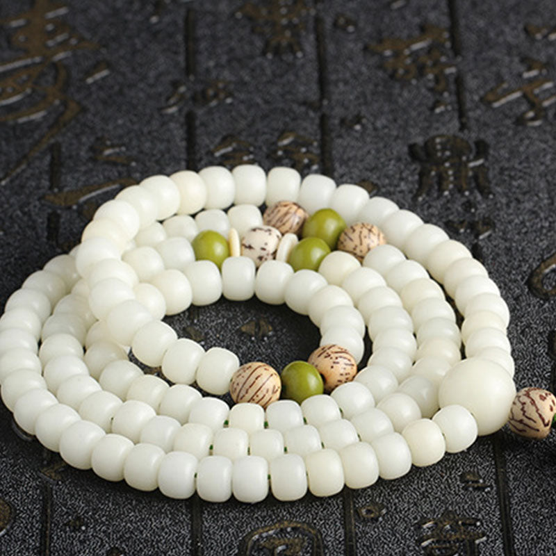 pandaliya White Jade Bodhi Lotus Mala Harmony Necklace Bracelet