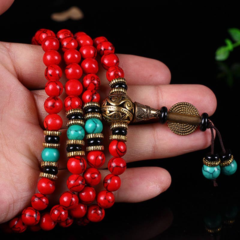 pandaliya Tibetan Mala Red Turquoise Lucky Necklace Bracelet