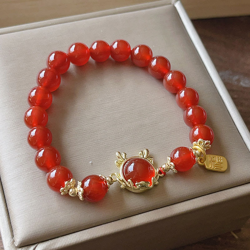 pandaliya Year of the Dragon Red Agate Jade Peace Buckle Fu Character Success Bracelet