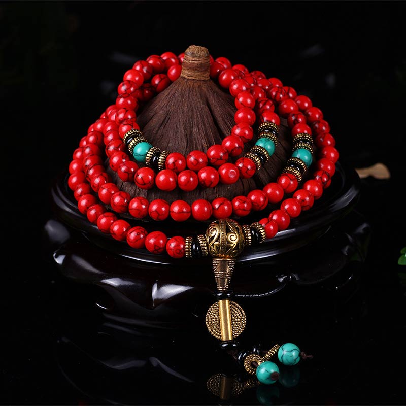 pandaliya Tibetan Mala Red Turquoise Lucky Necklace Bracelet