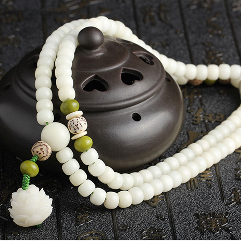 pandaliya White Jade Bodhi Lotus Mala Harmony Necklace Bracelet