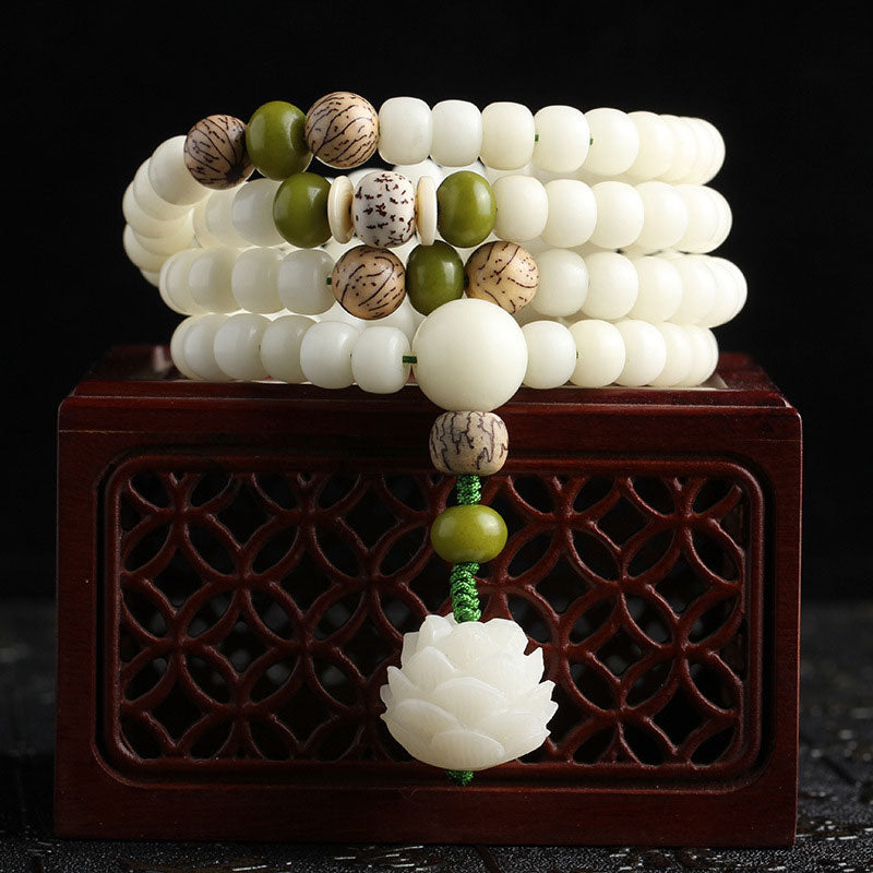 pandaliya White Jade Bodhi Lotus Mala Harmony Necklace Bracelet