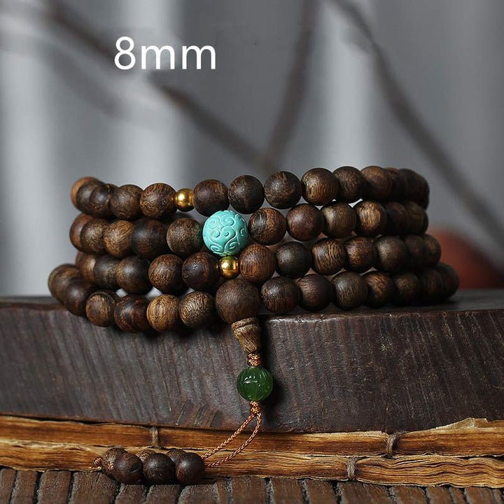 Pandaliya 108 Mala Beads Nha Trang Agarwood Turquoise Prayer Meditation Bracelet Mala - pandaliya