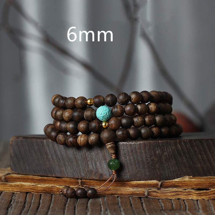 Pandaliya 108 Mala Beads Nha Trang Agarwood Turquoise Prayer Meditation Bracelet Mala - pandaliya