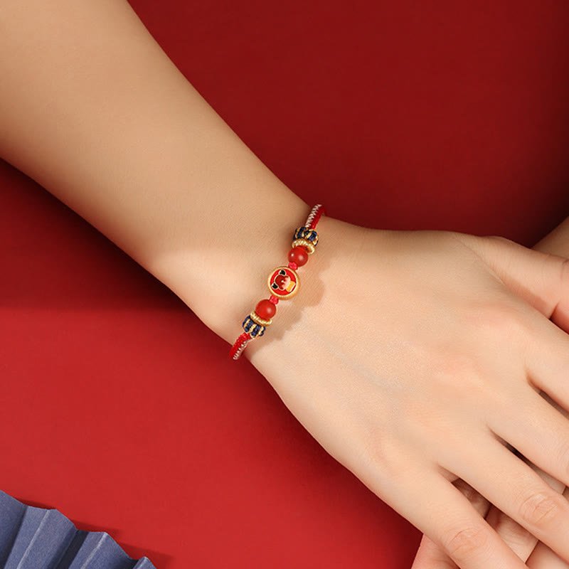 pandaliya Handmade 925 Sterling Silver Year of the Dragon Chinese Zodiac Luck Protection Braided Red Bracelet - pandaliya