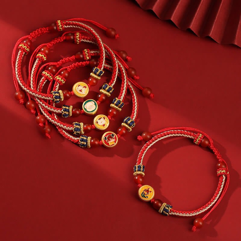 pandaliya Handmade 925 Sterling Silver Year of the Dragon Chinese Zodiac Luck Protection Braided Red Bracelet - pandaliya