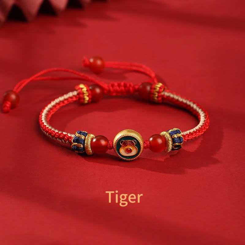 pandaliya Handmade 925 Sterling Silver Year of the Dragon Chinese Zodiac Luck Protection Braided Red Bracelet - pandaliya