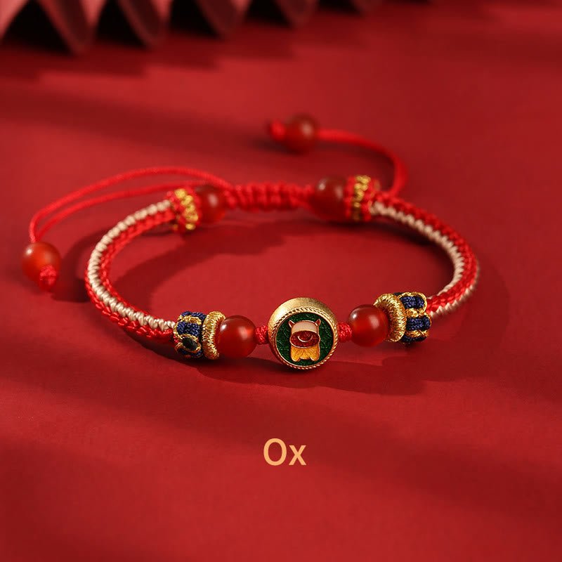 pandaliya Handmade 925 Sterling Silver Year of the Dragon Chinese Zodiac Luck Protection Braided Red Bracelet - pandaliya