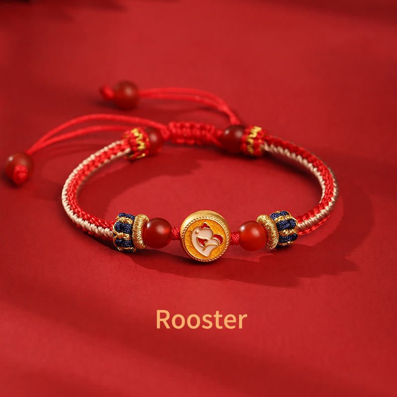 pandaliya Handmade 925 Sterling Silver Year of the Dragon Chinese Zodiac Luck Protection Braided Red Bracelet - pandaliya