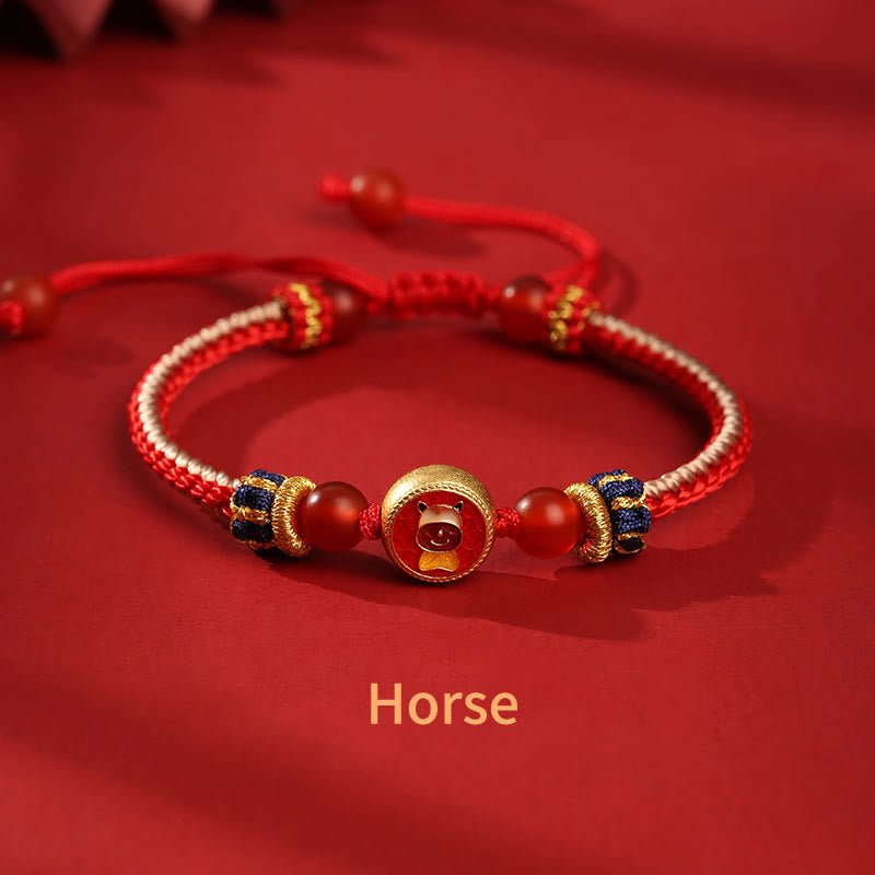 pandaliya Handmade 925 Sterling Silver Year of the Dragon Chinese Zodiac Luck Protection Braided Red Bracelet - pandaliya