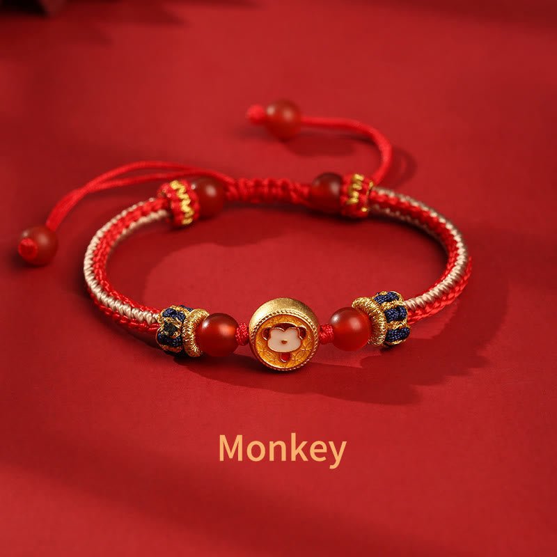 pandaliya Handmade 925 Sterling Silver Year of the Dragon Chinese Zodiac Luck Protection Braided Red Bracelet - pandaliya