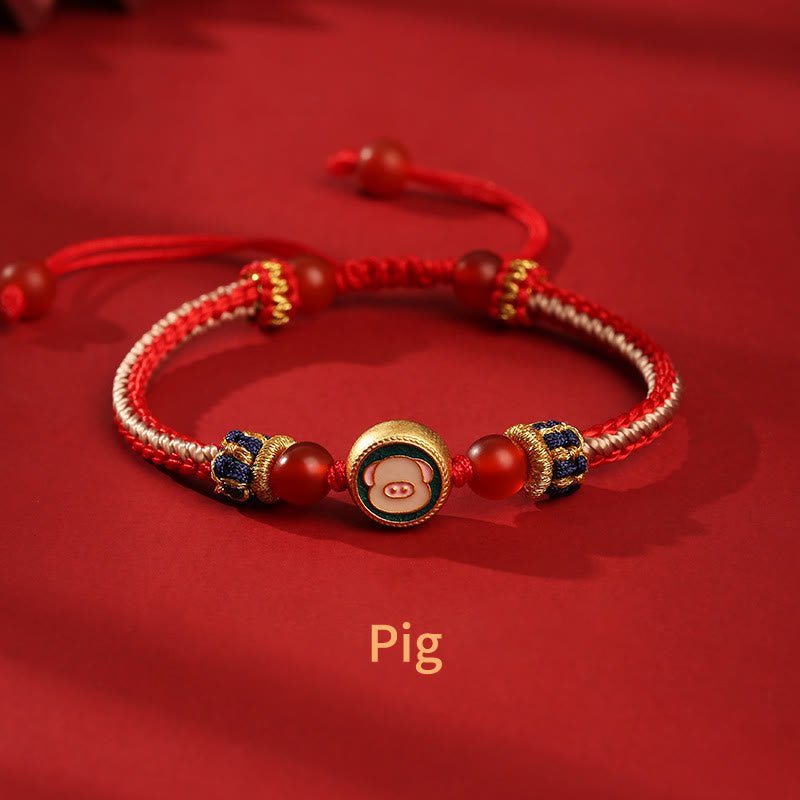 pandaliya Handmade 925 Sterling Silver Year of the Dragon Chinese Zodiac Luck Protection Braided Red Bracelet - pandaliya