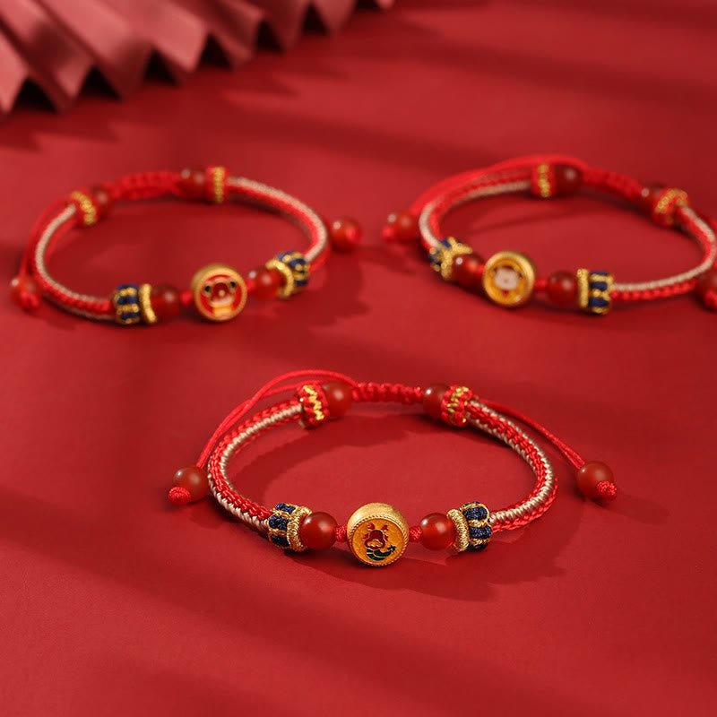 pandaliya Handmade 925 Sterling Silver Year of the Dragon Chinese Zodiac Luck Protection Braided Red Bracelet - pandaliya