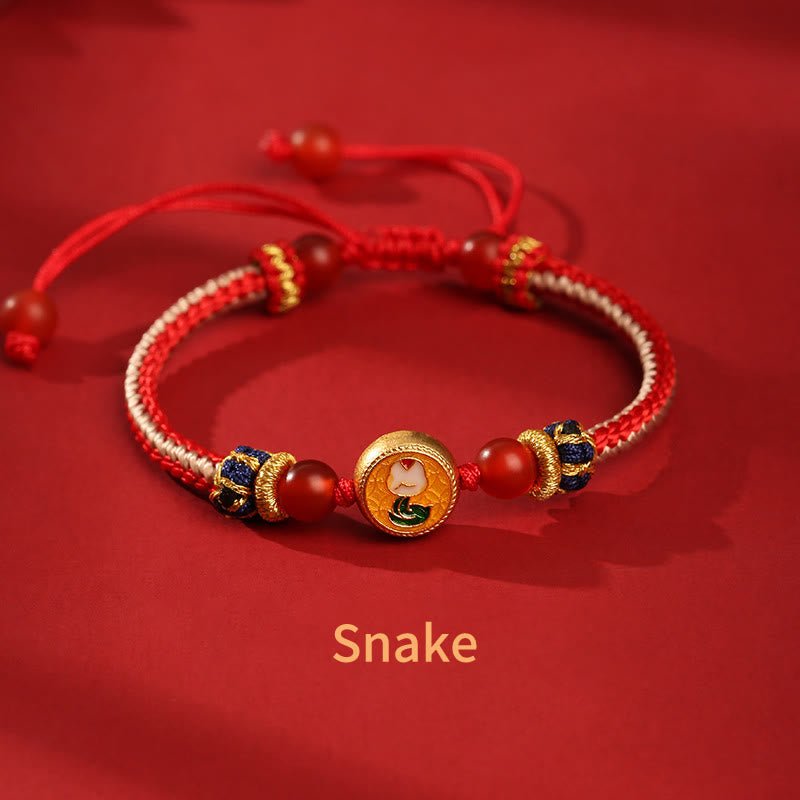 pandaliya Handmade 925 Sterling Silver Year of the Dragon Chinese Zodiac Luck Protection Braided Red Bracelet - pandaliya