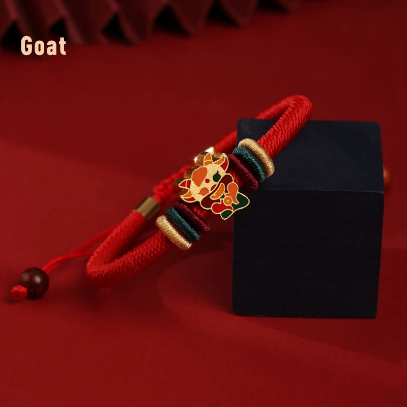 pandaliya Handmade 925 Sterling Silver Year of the Dragon Cute Chinese Zodiac Luck Braided Red Bracelet - pandaliya