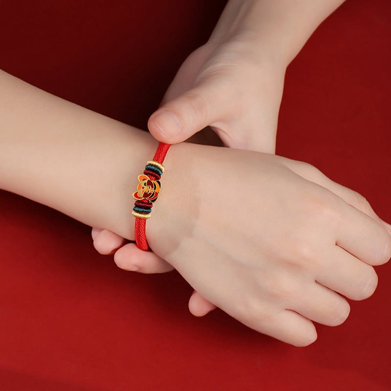 pandaliya Handmade 925 Sterling Silver Year of the Dragon Cute Chinese Zodiac Luck Braided Red Bracelet - pandaliya