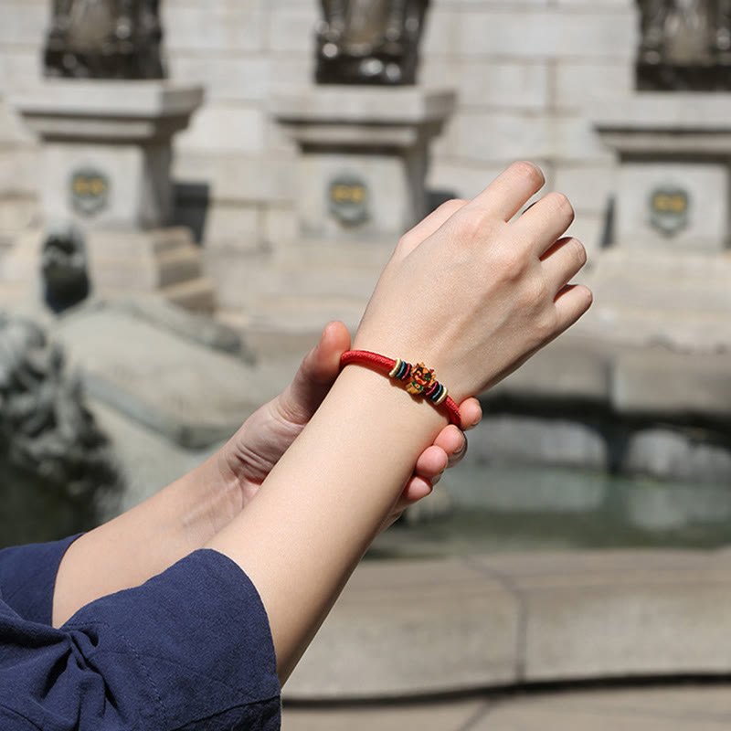 pandaliya Handmade 925 Sterling Silver Year of the Dragon Cute Chinese Zodiac Luck Braided Red Bracelet - pandaliya