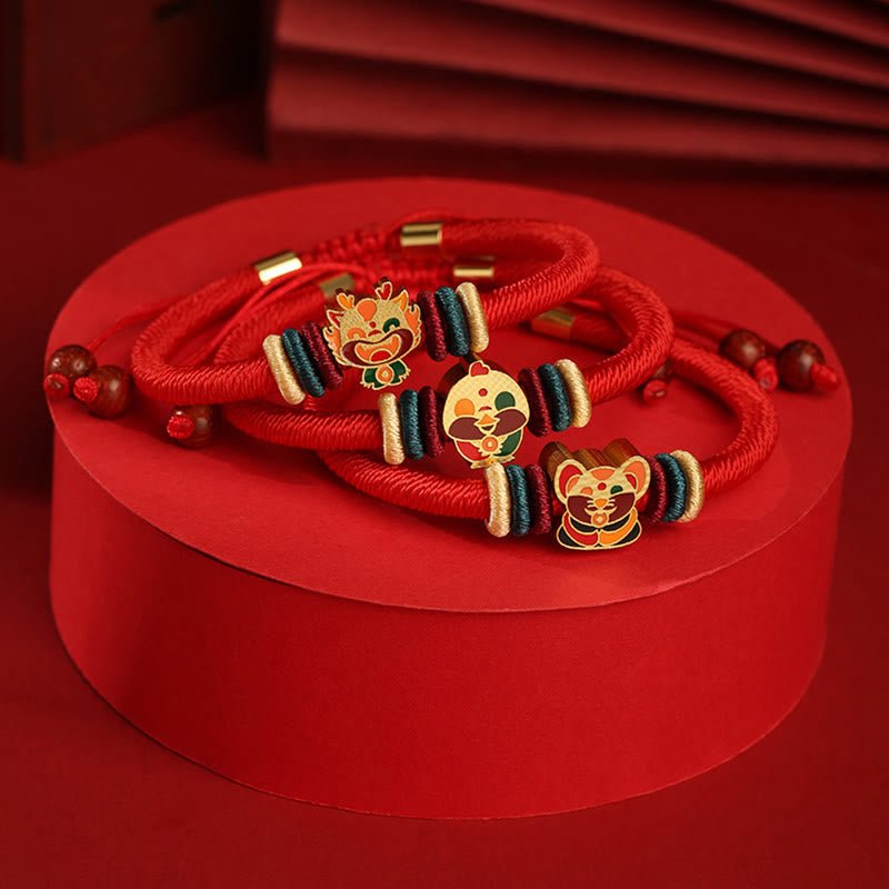 pandaliya Handmade 925 Sterling Silver Year of the Dragon Cute Chinese Zodiac Luck Braided Red Bracelet - pandaliya